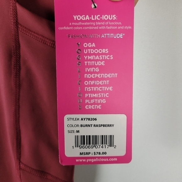Yogalicious Lux Leggings Hi-Rise Ankle Length Stretch Legging Burnt Raspberry M - Picture 11 of 11